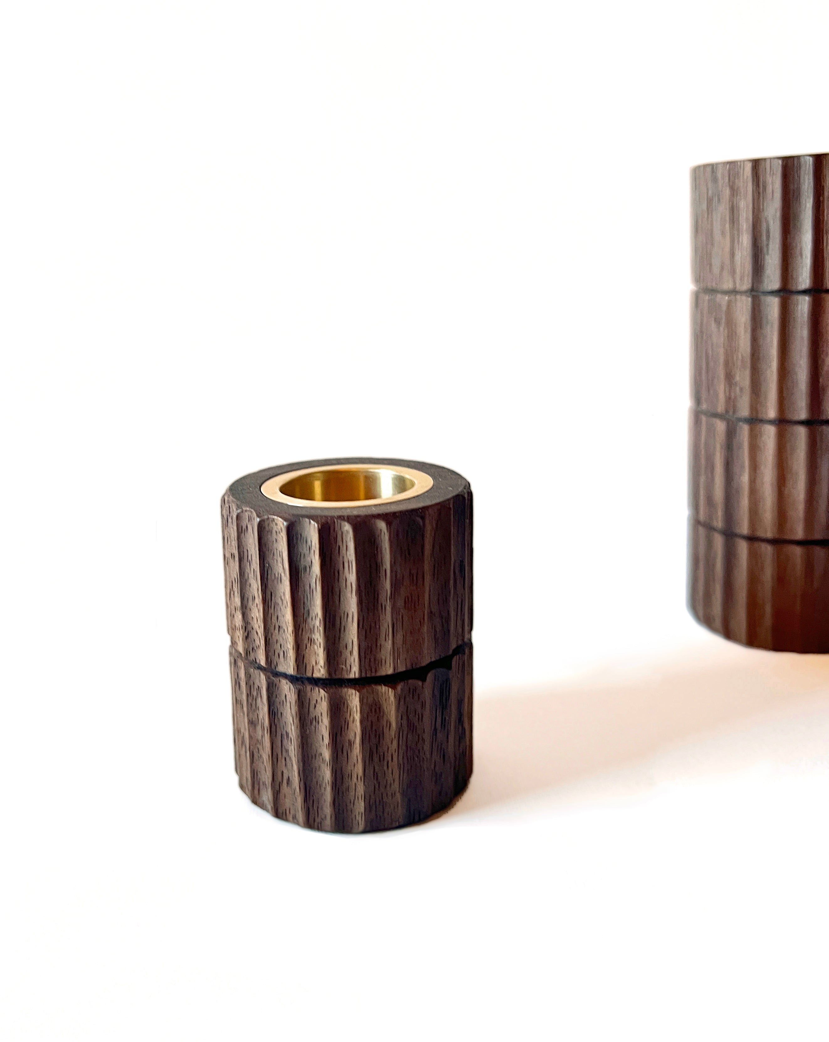 Nini Hand-Carved Walnut Candlesticks