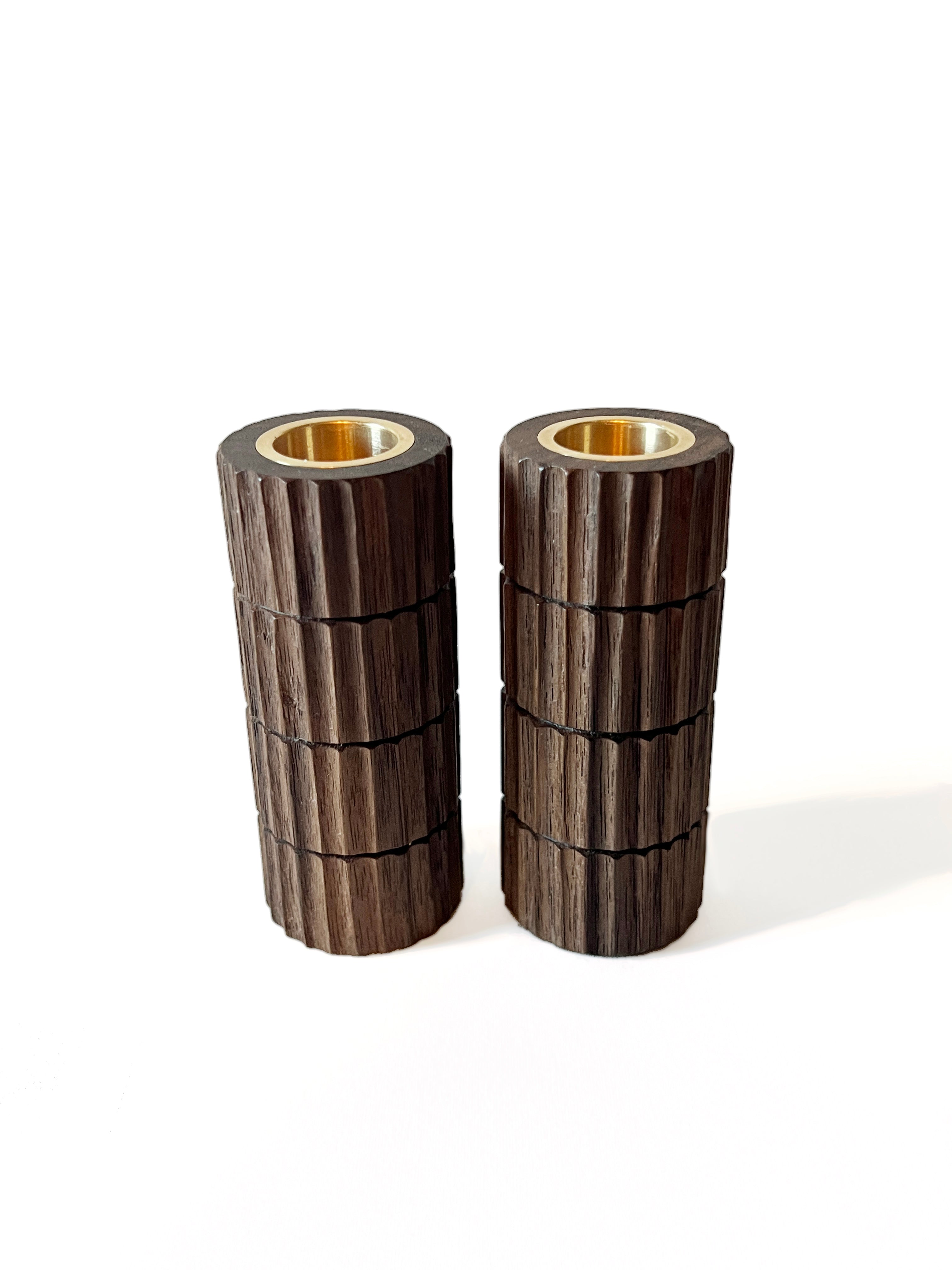 Nini Hand-Carved Walnut Candlesticks