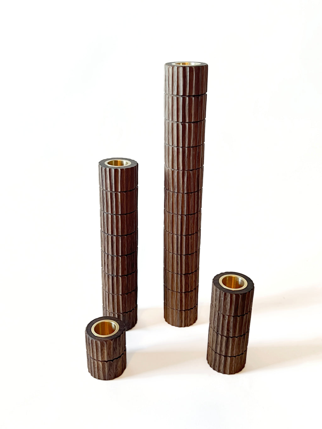 Nini Hand-Carved Walnut Candlesticks