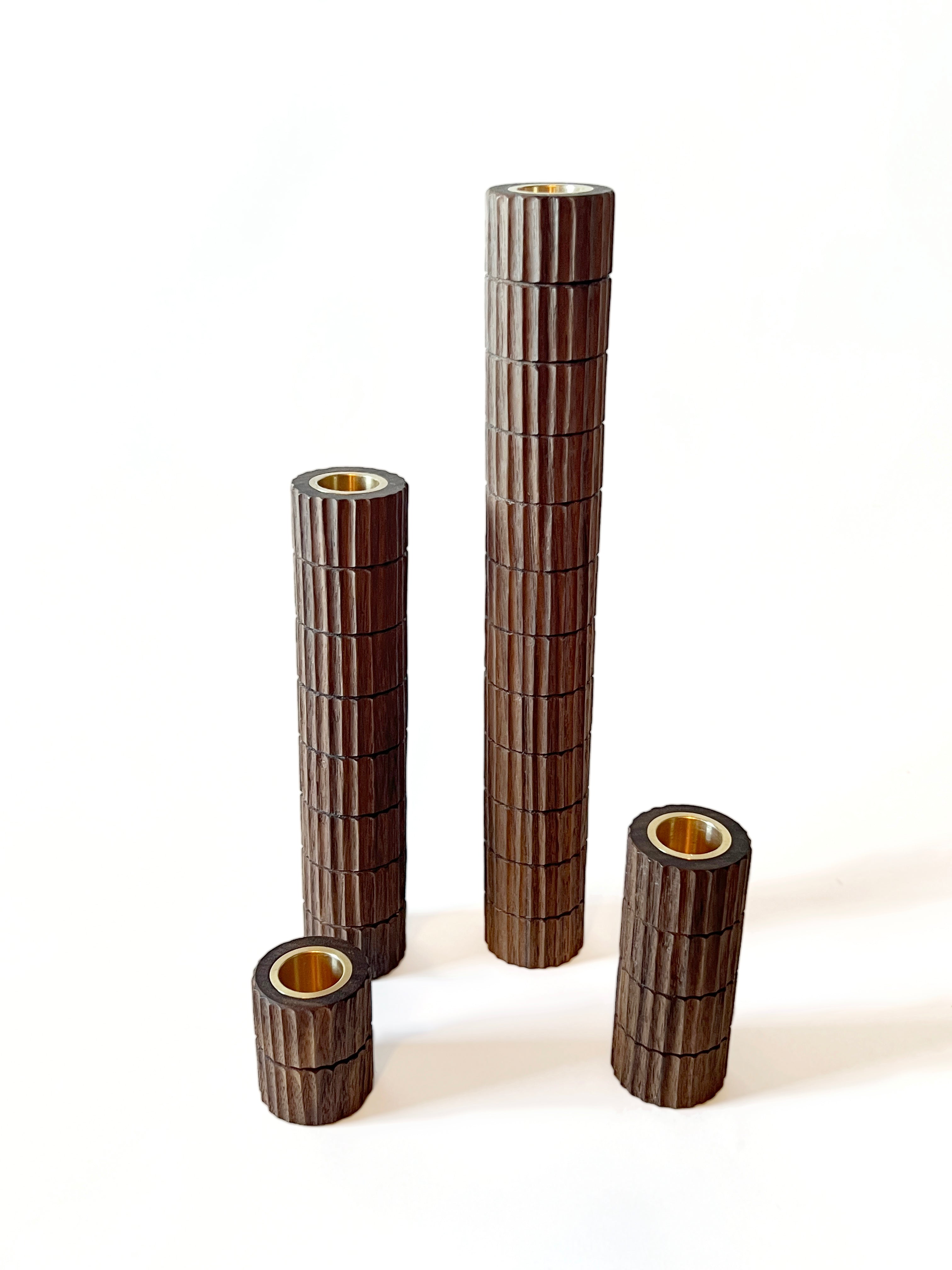 Nini Hand-Carved Walnut Candlesticks